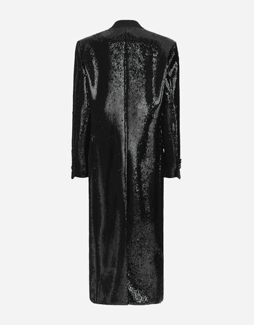 Dolce & Gabbana Micro-sequined double-breasted coat Black F0W1ATFLGAF