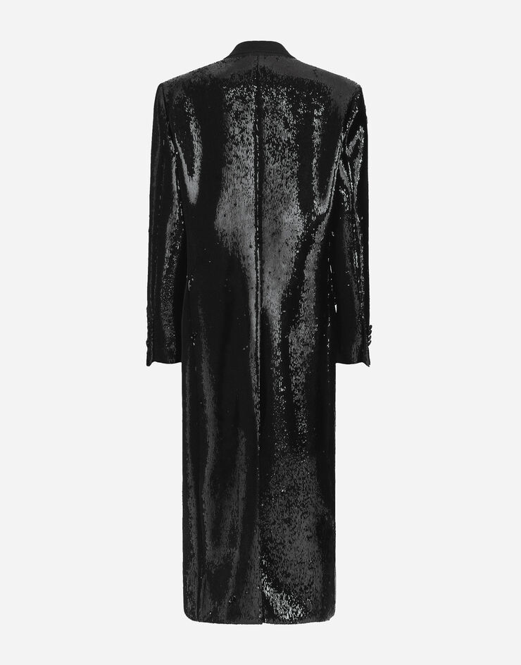 Dolce & Gabbana Micro-sequined double-breasted coat Black F0W1ATFLGAF