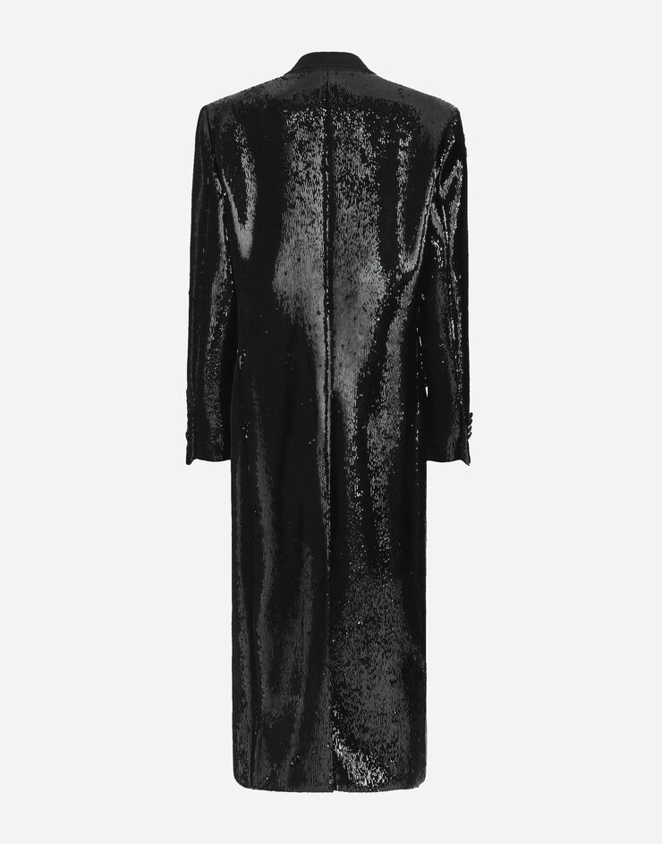 Dolce & Gabbana 微型亮片刺绣双排扣大衣 黑 F0W1ATFLGAF