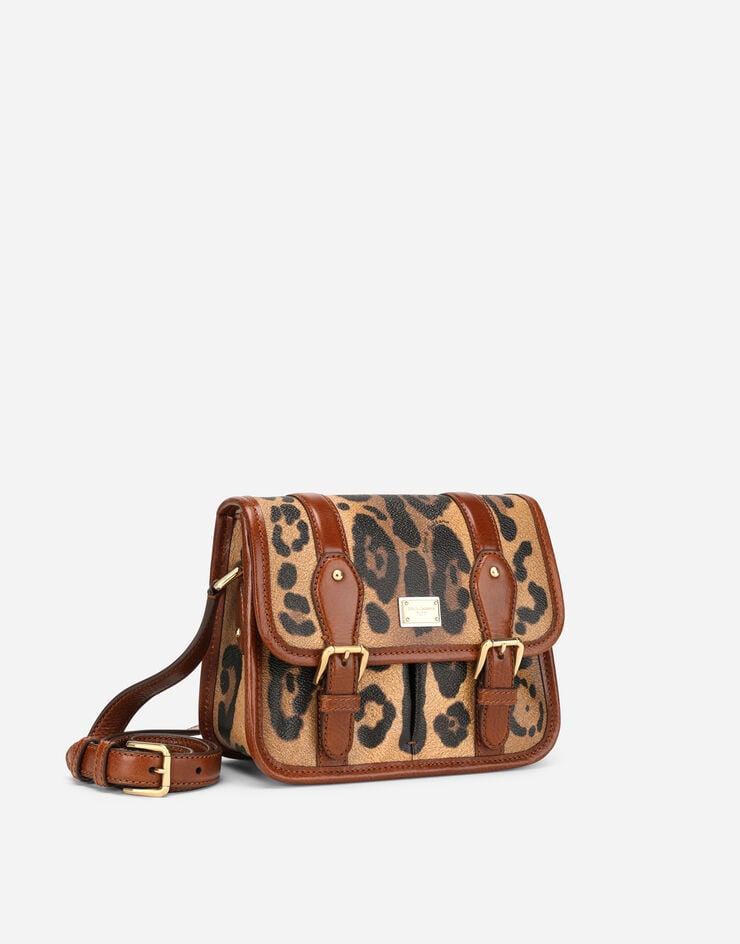 Dolce & Gabbana Small messenger bag in leopard-print Crespo with branded plate Multicolor BB6933AW384