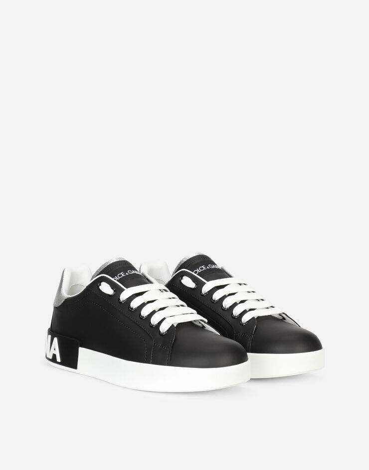 Dolce & Gabbana Sneakers Portofino en cuir de veau nappa Noir/Argent CK1587AH527