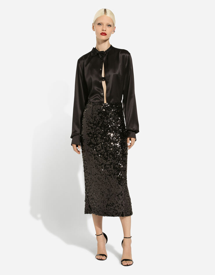 Dolce & Gabbana Chemise en satin avec détail nœud papillon Noir F5R58TFU1AU