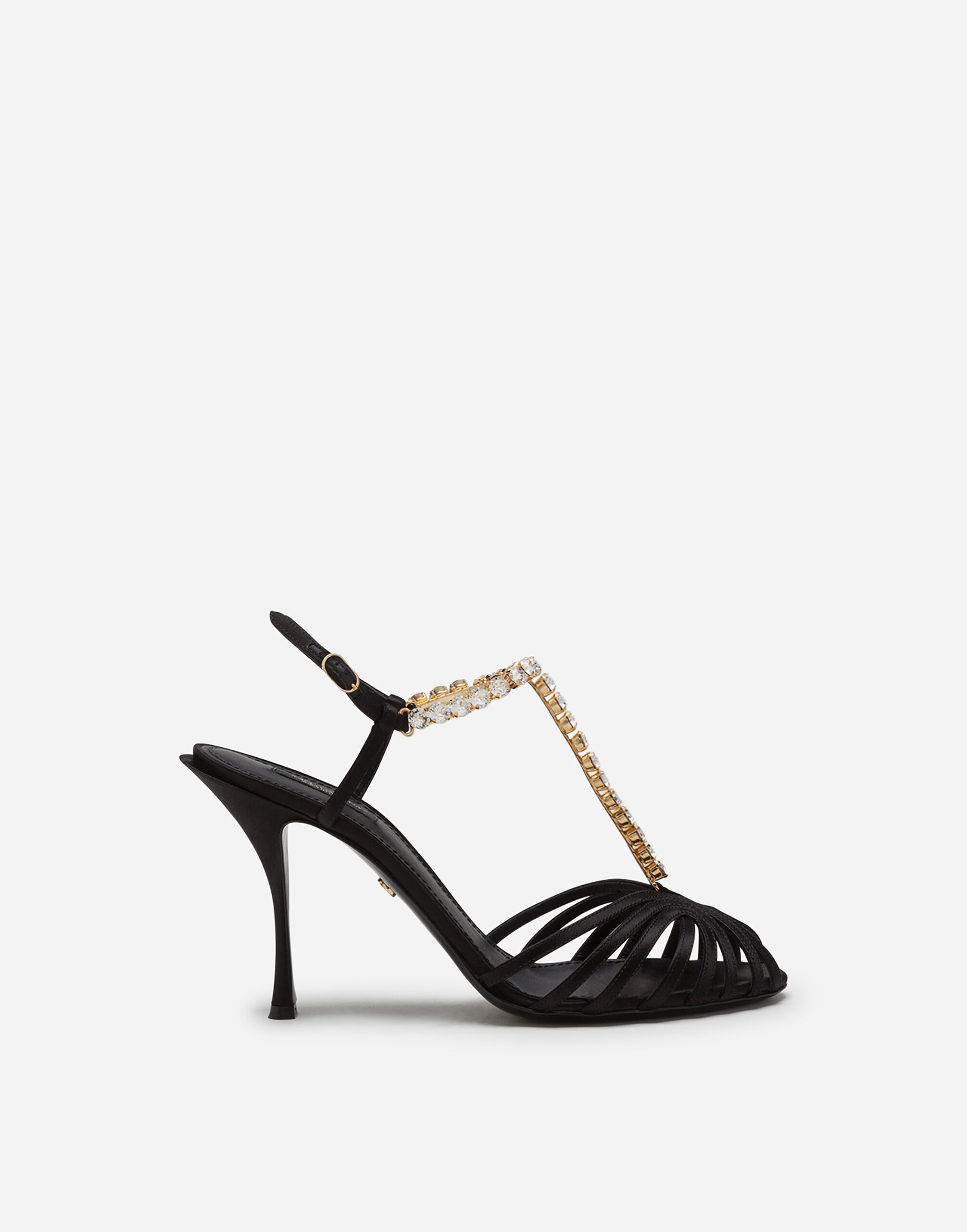 Satin sandals with jewel application