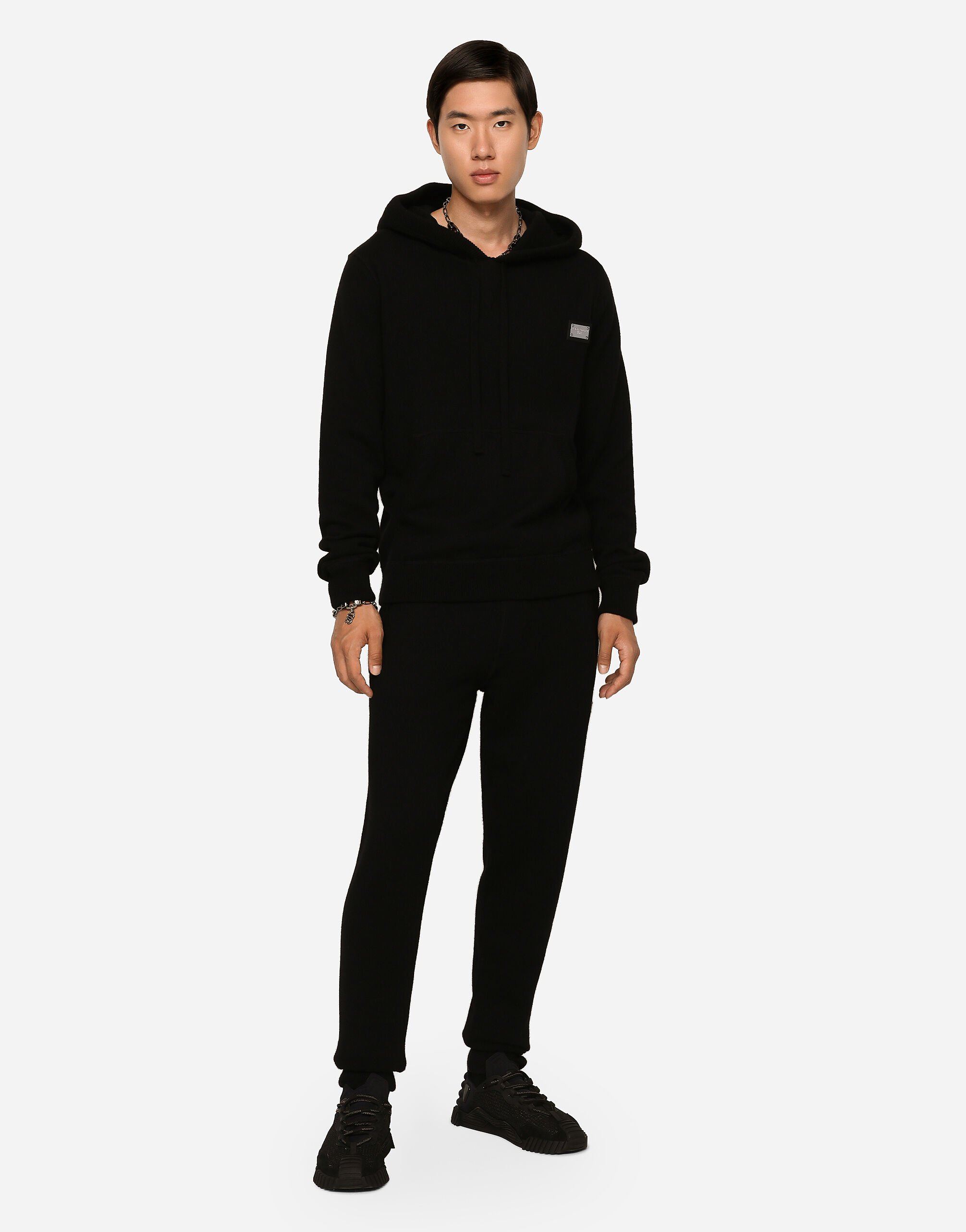 ブラックのメンズ Wool and cashmere hooded sweater