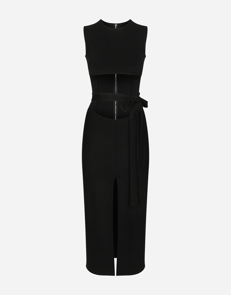 Dolce & Gabbana Belted jersey calf-length dress Black F6AQQTFUGKF