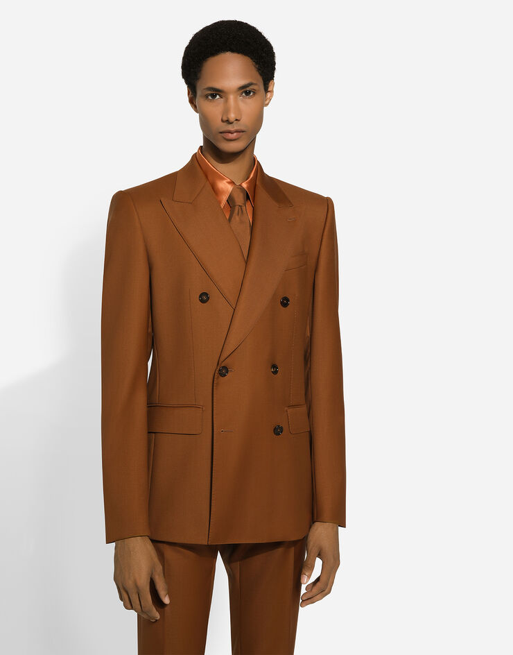 Dolce & Gabbana Двубортный пиджак Sicilia из шерсти коричневый G2QU4TFU269