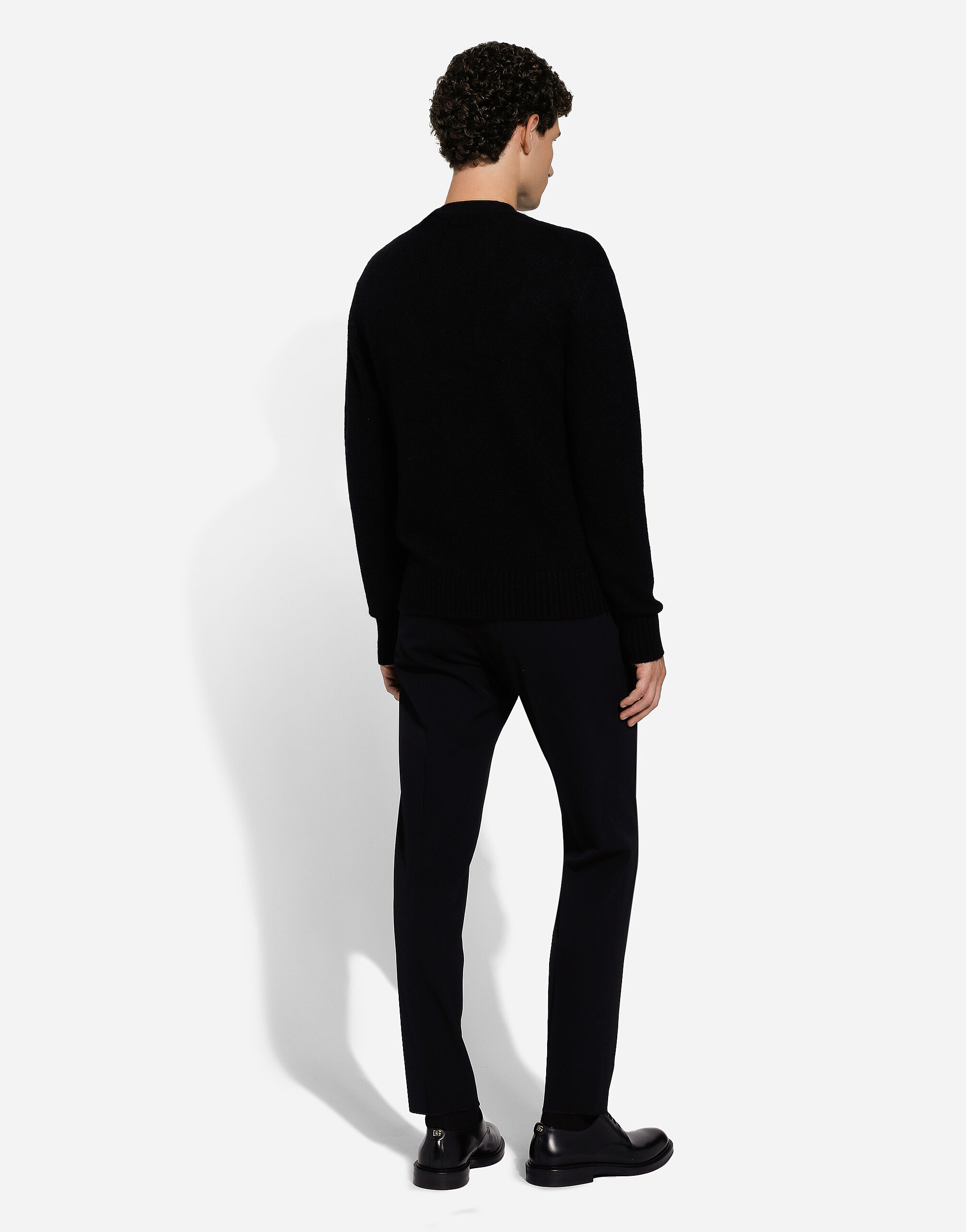 Round-neck wool cardigan with DG embroidery in Black for Men