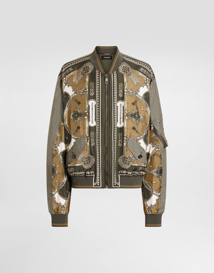 Cargo-print oversized twill bomber jacket