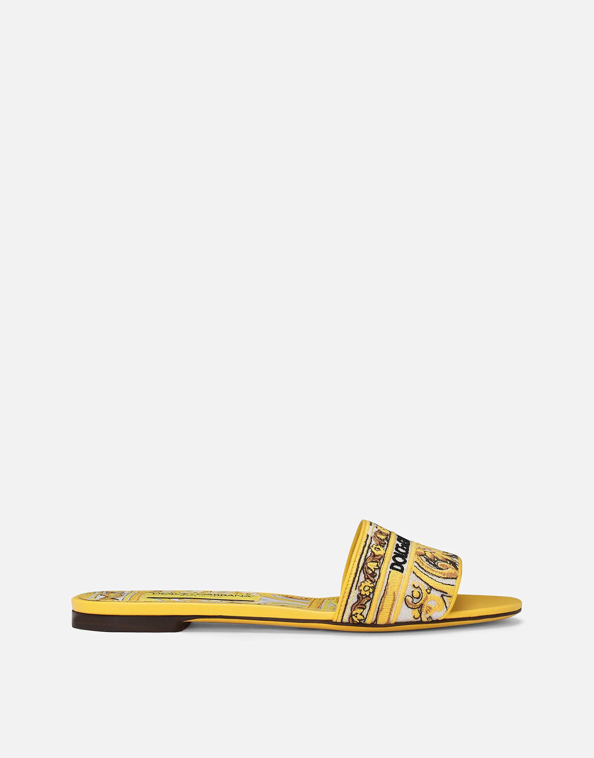 Dolce & Gabbana Sliders with embroidered majolica pattern Yellow BB6003AW050