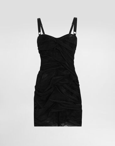 Dolce & Gabbana 드레이핑 디테일 튤 미니드레스 Black F6TUPTHLUAC