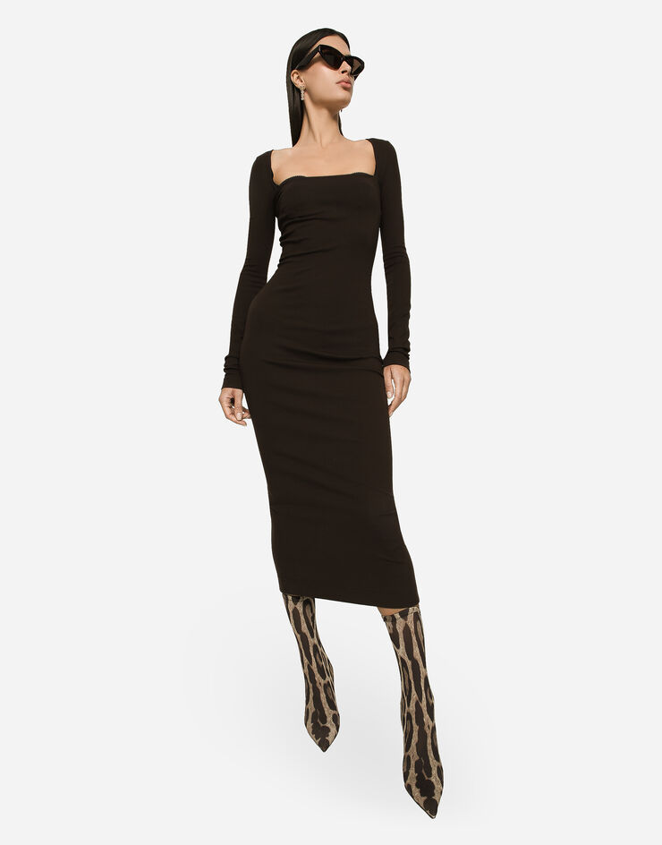 Dolce&Gabbana Technical jersey calf-length dress Brown F6CNYTFUGRE