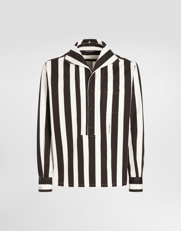 Dolce & Gabbana Camisa con tres botones y manga larga de dril de algodón con estampado raya Multicolor G5ND3TFSFOC