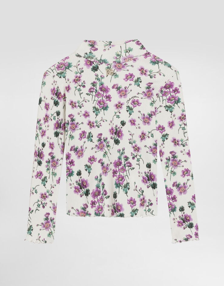 Dolce & Gabbana Ribbed turtleneck with violets-print Print L5JTPMHS7QZ