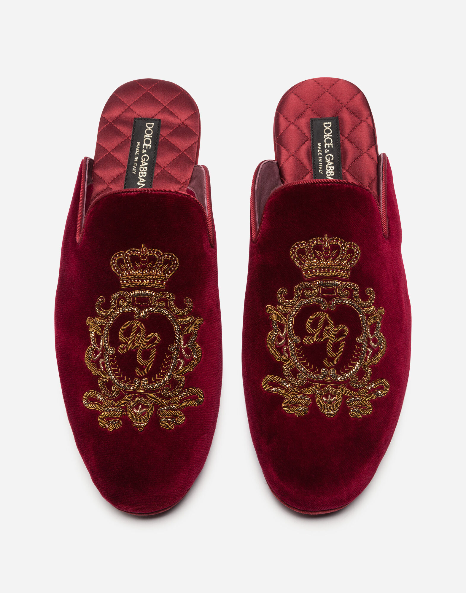 犬*郎様 DOLCE&GABBANA タートルネック ニット ボルドー Velvet slippers with embroidery in Bordeaux for Men
