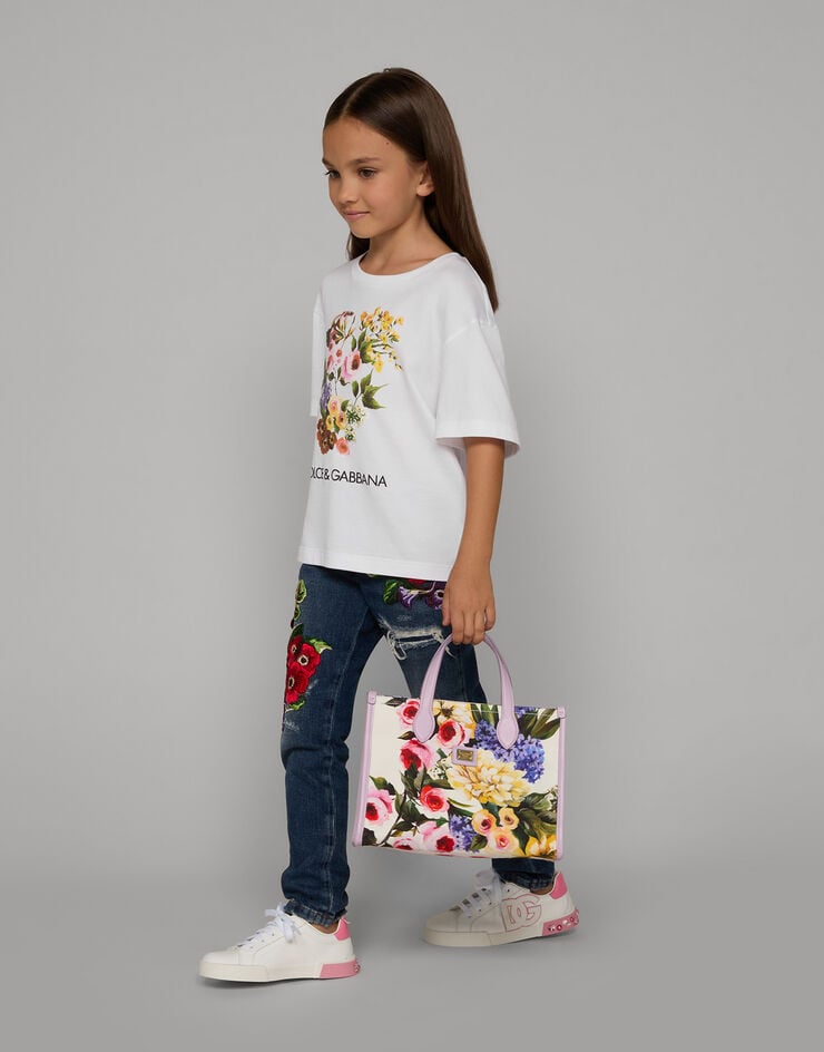 Dolce & Gabbana T-Shirt aus Jersey Blumenmix-Print Weiss L5JTHWG7M1Y