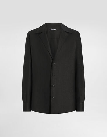 Dolce & Gabbana Long-sleeved V-neck shirt in linen fabric Black G5MX5TFU4MC