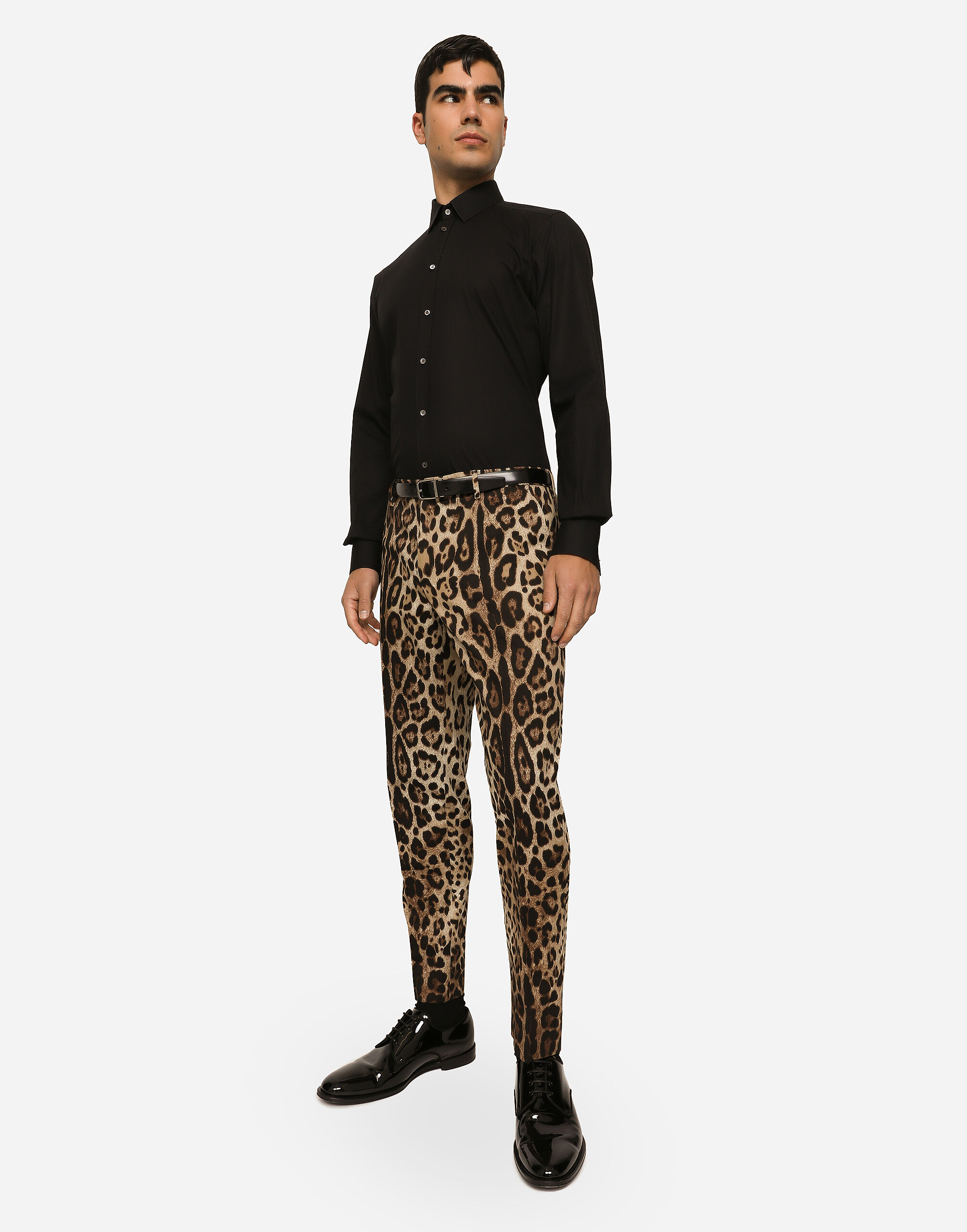 Cotton stretch pants with leopard print in Multicolor for Men Dolce Gabbana US