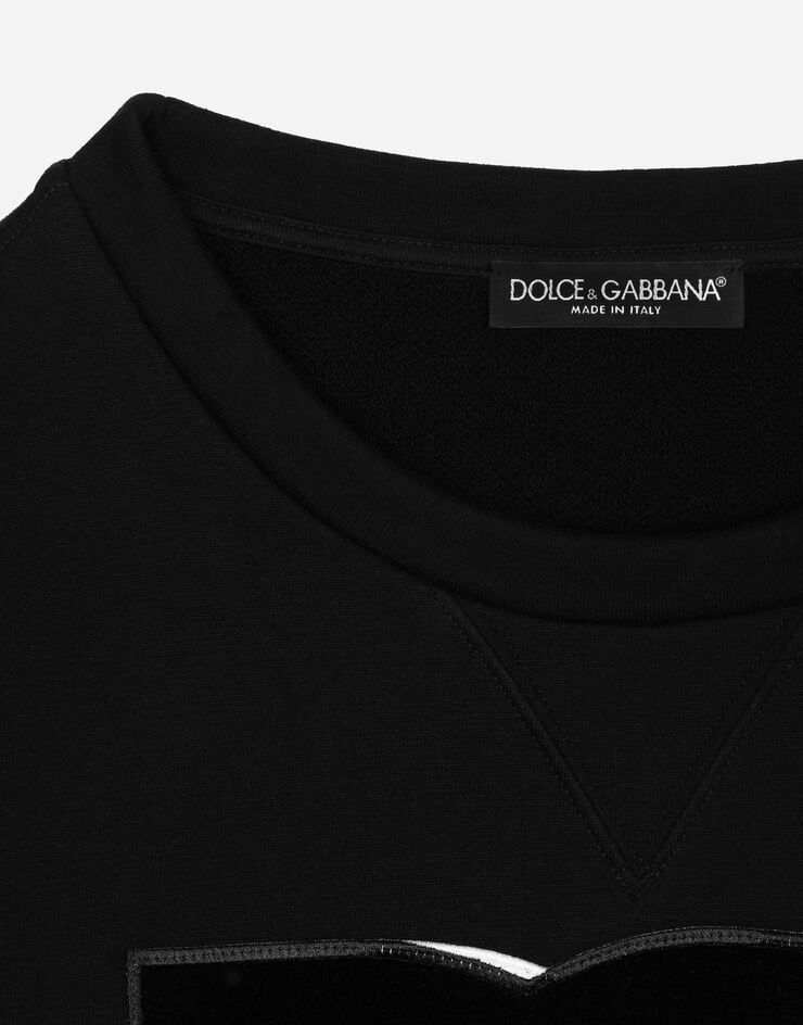 Dolce & Gabbana Felpa corta in jersey con logo DG patch Nero F9P40ZHU7HV