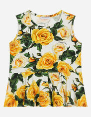 Dolce & Gabbana Jersey top with yellow rose print Print L5JTMIG7K6J