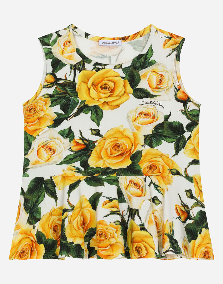 Dolce & Gabbana Top en jersey à imprimé roses jaunes Imprimé L5JN79FSG79
