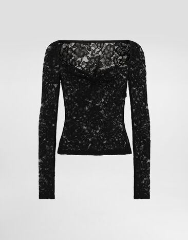 Dolce & Gabbana Floral lace top with a sweetheart neckline Black F7AN2THLUAH