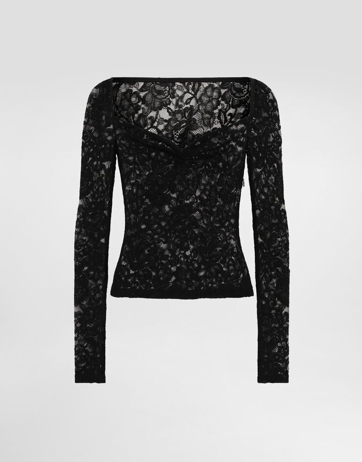 Dolce & Gabbana 花卉蕾丝心形领口上衣 黑 F7AN2THLUAH