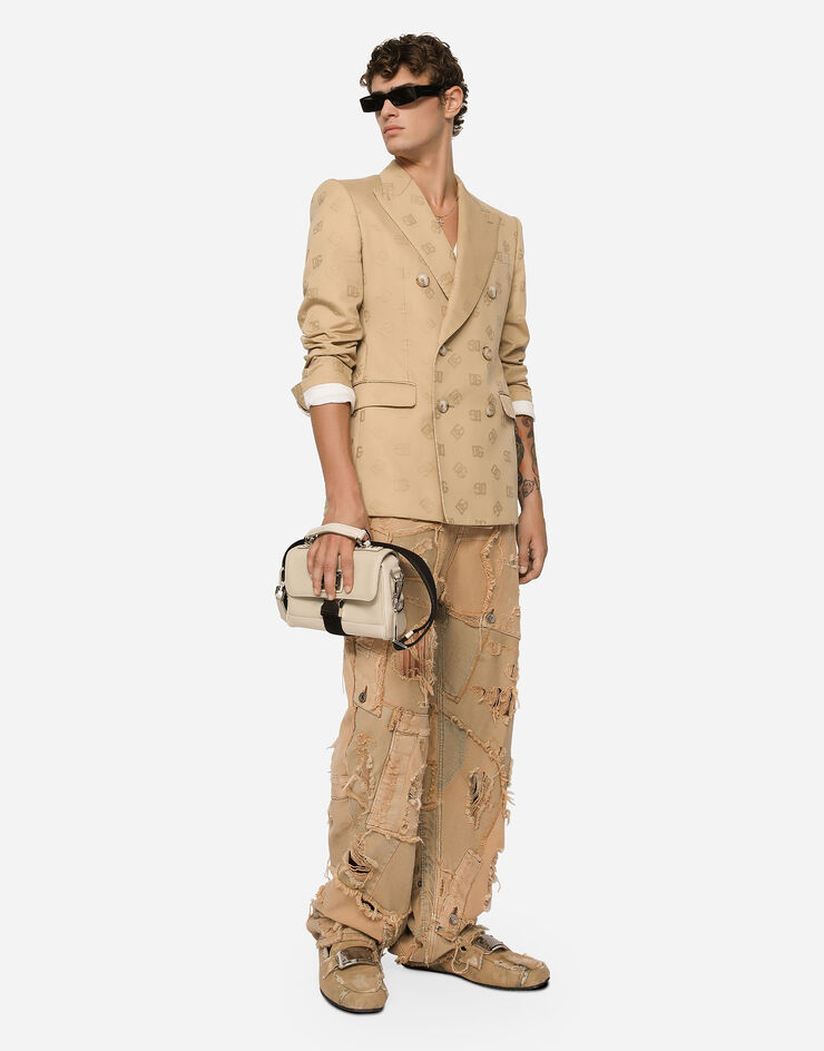 Dolce & Gabbana Chaqueta de traje Sicilia con botonadura doble en jacquard de algodón con DG Beige G2QU4TFJ6B4