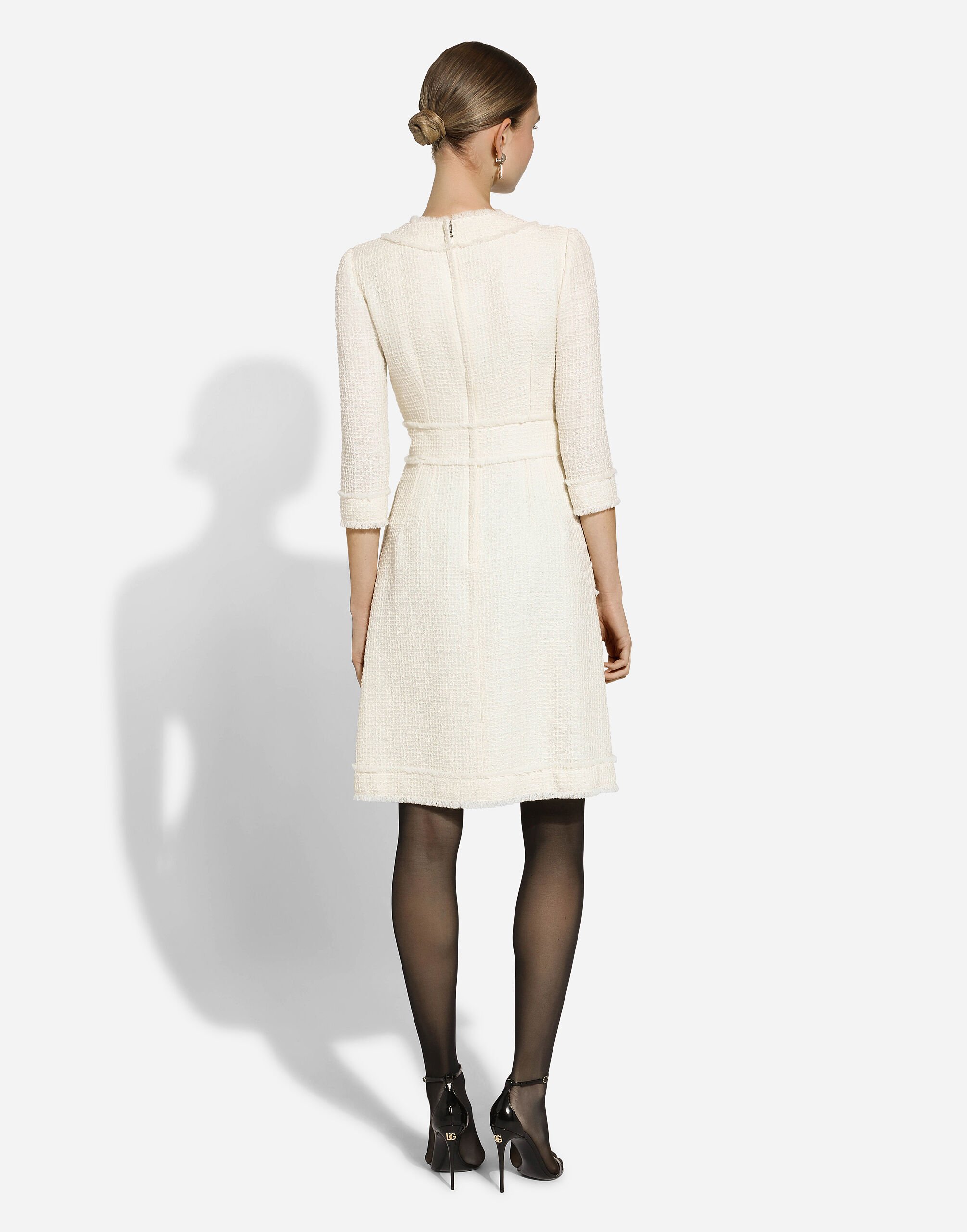 Raschel tweed A-line dress in White for Women