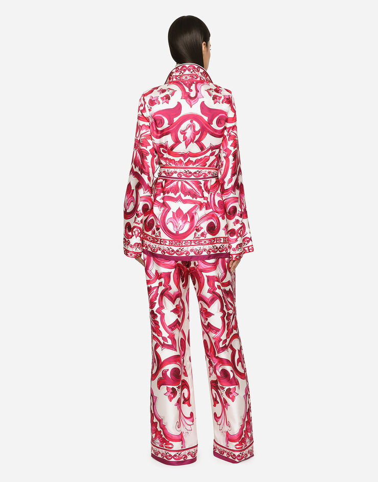 Dolce & Gabbana Camicia pigiama in twill stampa maiolica Multicolore F5N53THI1BB