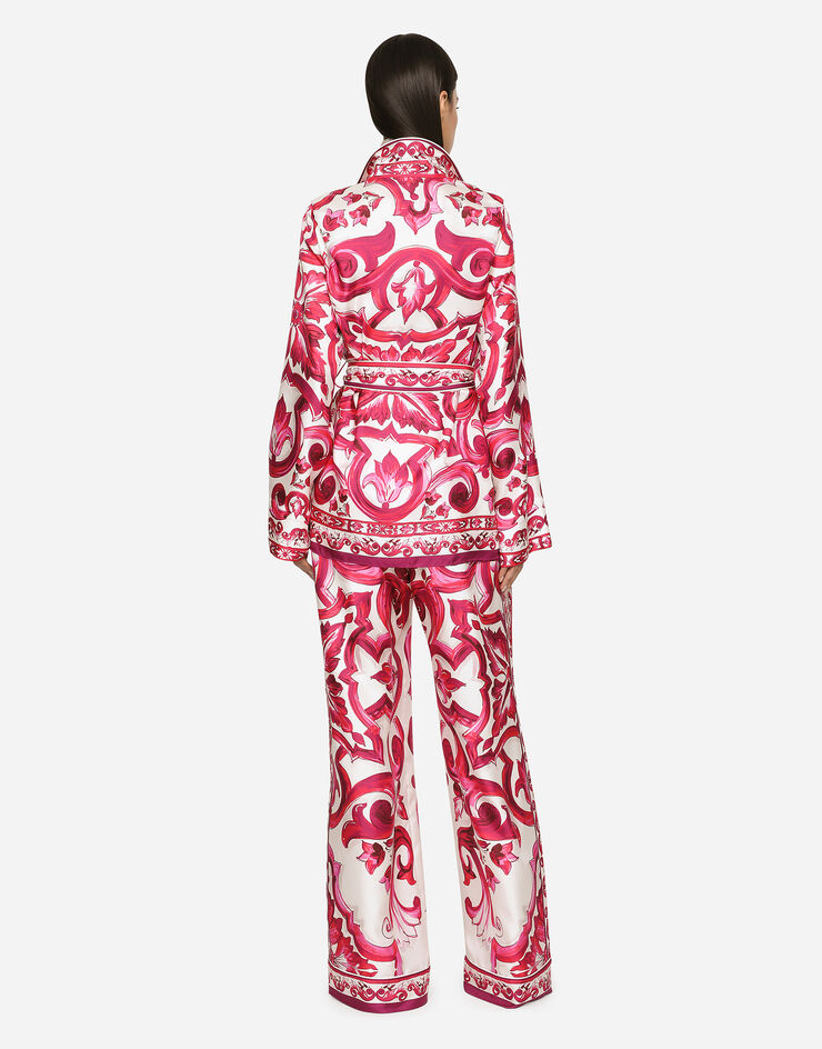 Dolce & Gabbana Pyjamabluse aus Twill Majolika-Print Mehrfarbig F5N53THI1BB