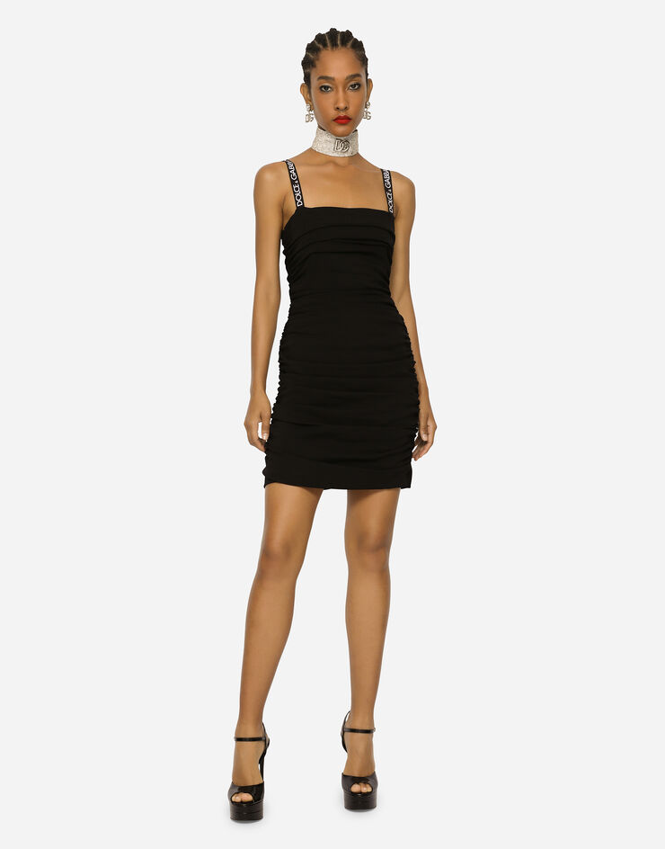 Dolce & Gabbana Short cady dress with draping Black F6AFETFUIAH