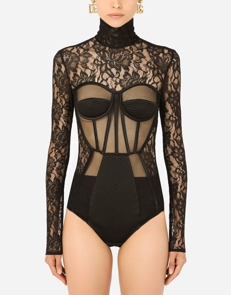 Long-sleeved lace bodysuit in Black for Women