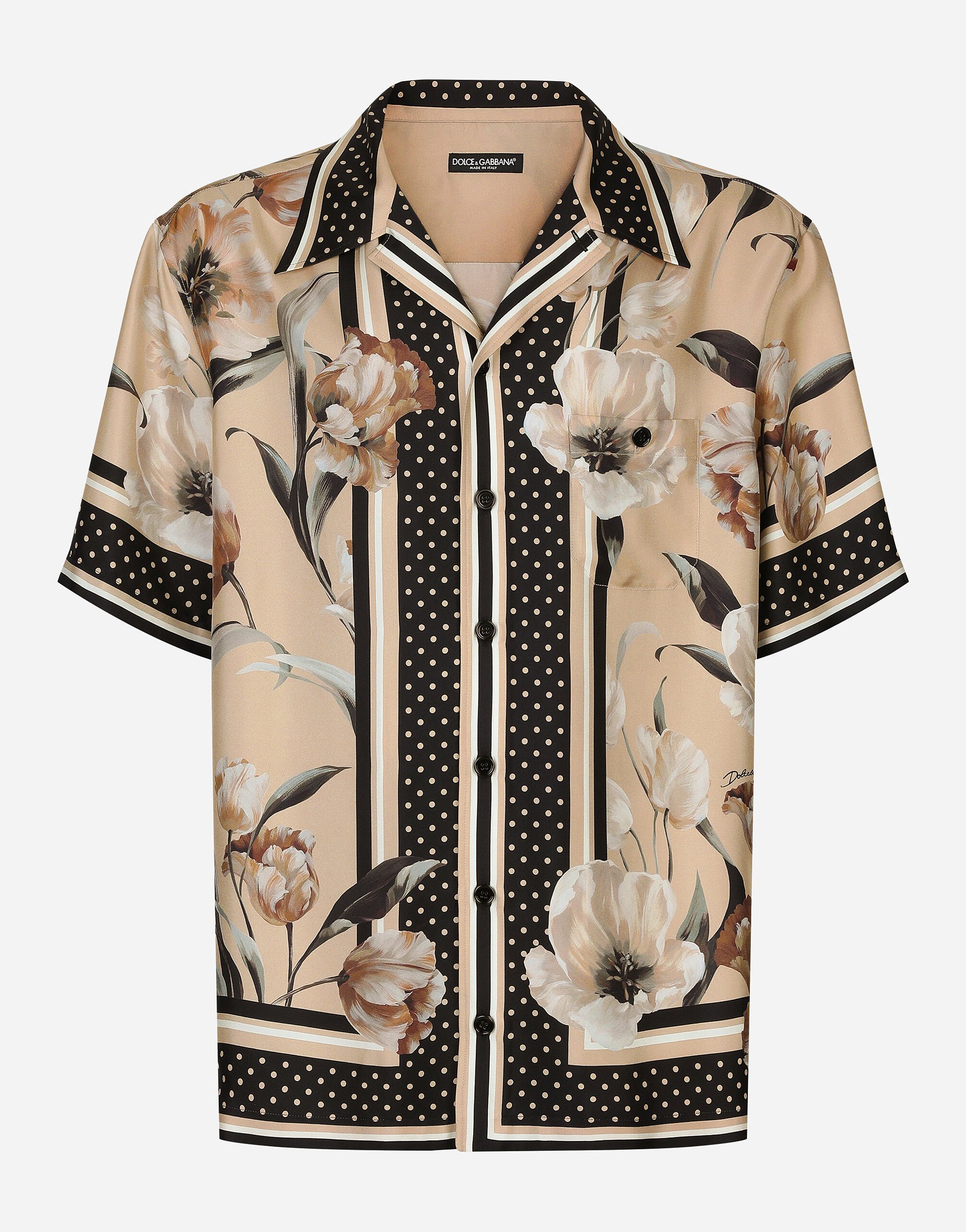 Dolce & Gabbana Camisa Hawaii en sarga de seda con estampado de flores Imprima G5JH9TIS1UW