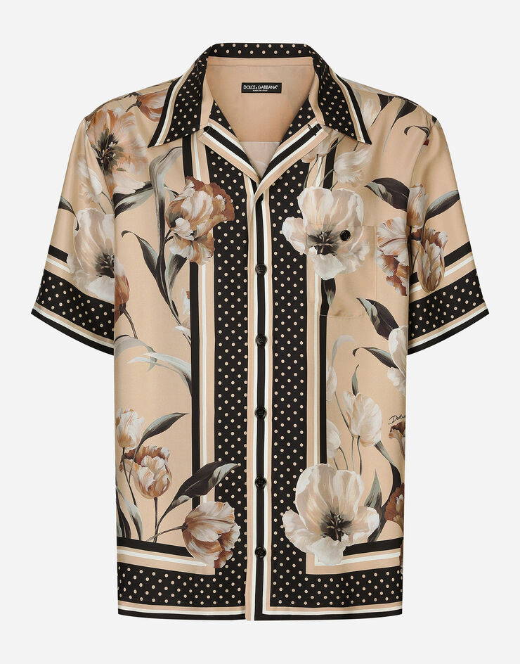 Silk twill Hawaiian shirt with floral print in Print for Men 