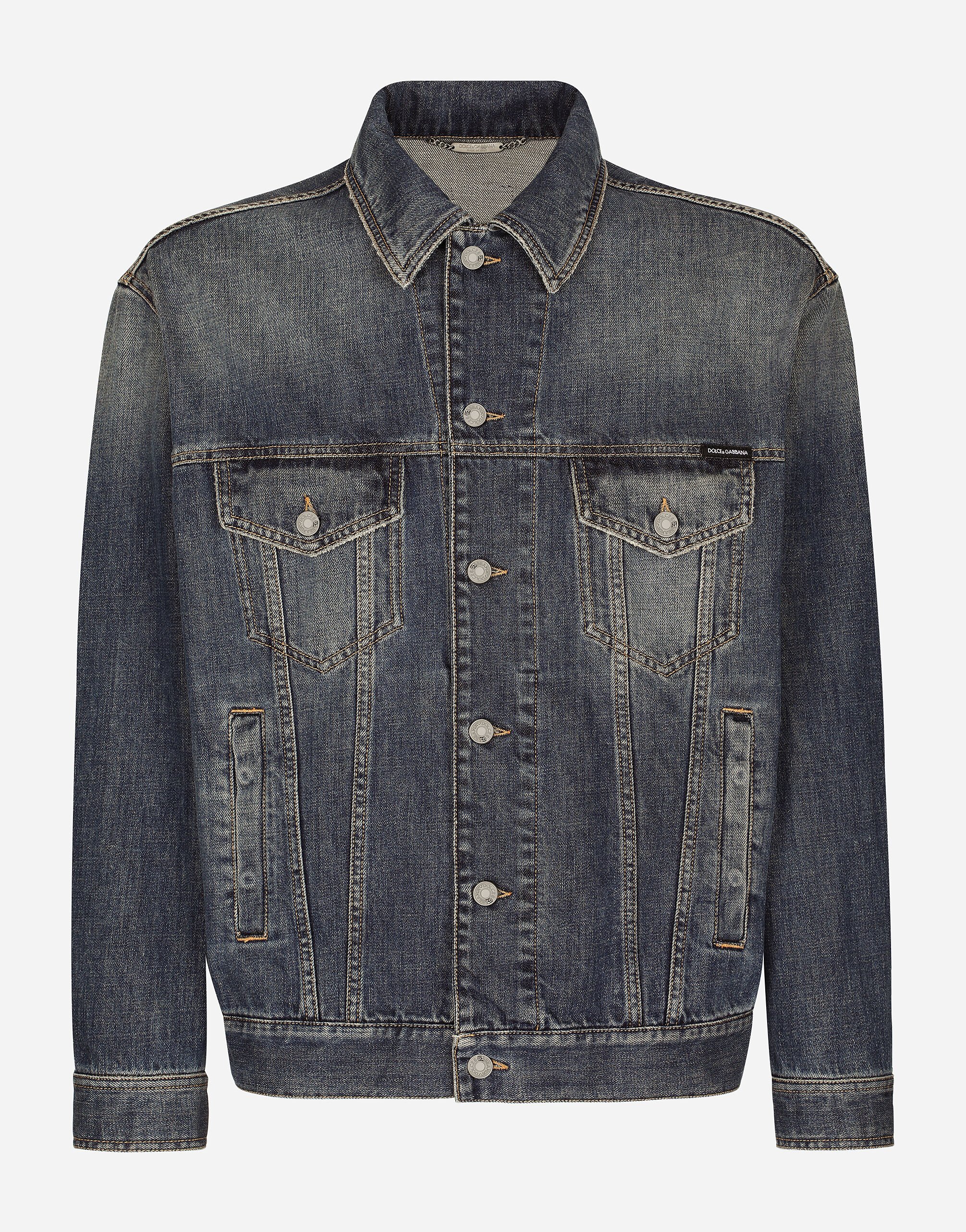 Dolce & Gabbana Эластичная джинсовая куртка светло-синего цвета с винтажным эффектом черный VG4390VP187