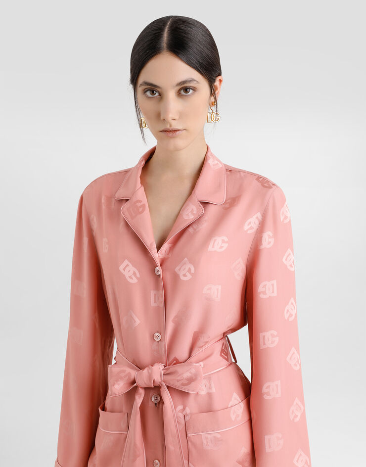 Dolce & Gabbana DG 徽标提花真丝长袖睡衣式衬衫 Pink F5I89TFJ1JO
