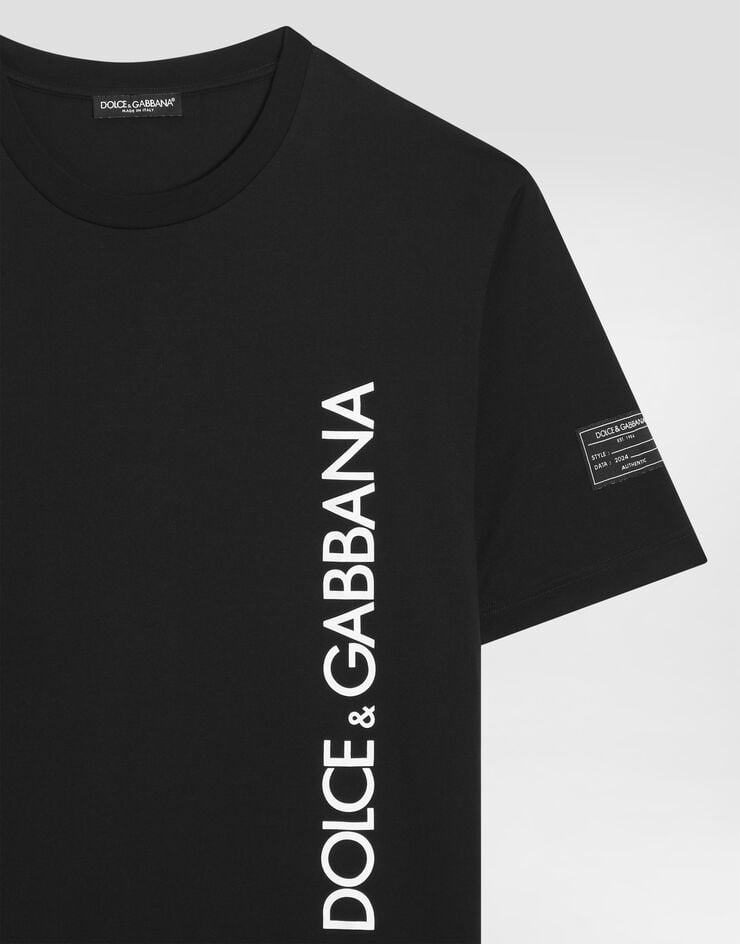 Dolce & Gabbana Short-sleeved T-shirt with vertical logo print Black G8PN9TG7M1D