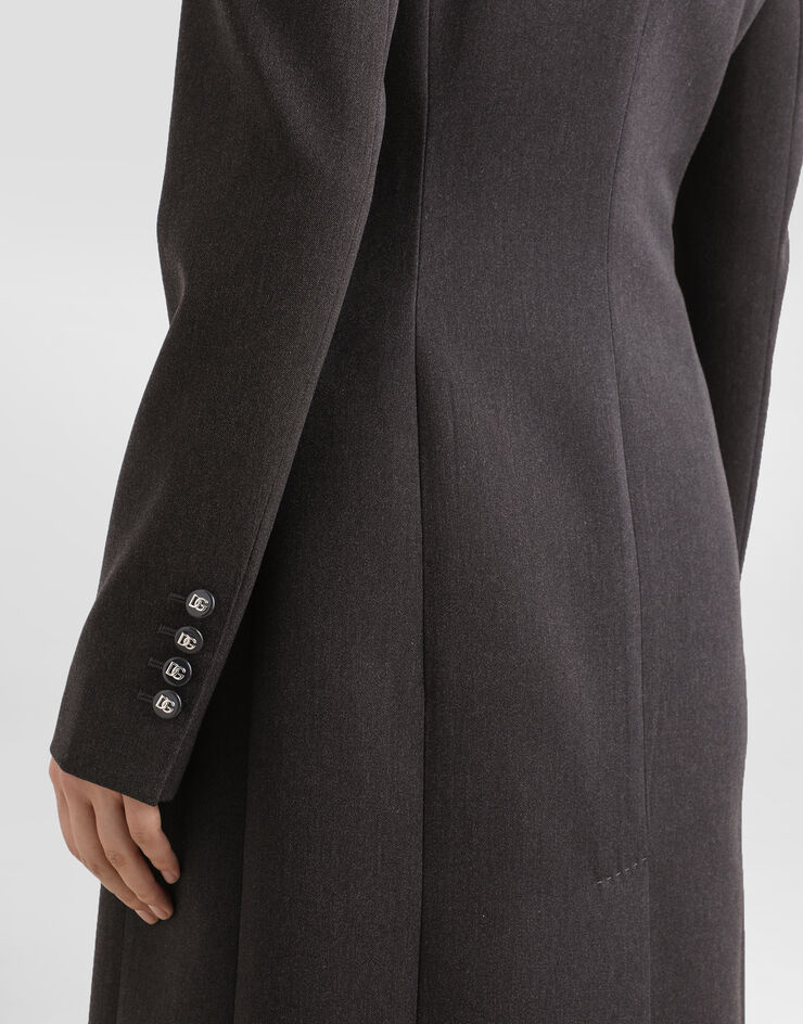 Dolce & Gabbana Zweireihiger Mantel aus Wolle mit DG-Logoknöpfen Grau F0W2CTFU287