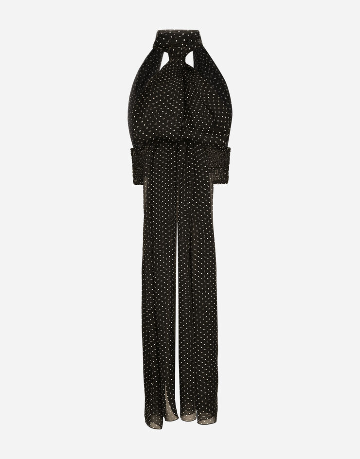 Dolce & Gabbana Top in chiffon stampa pois con sciarpina Nero F79ESTIS1S1