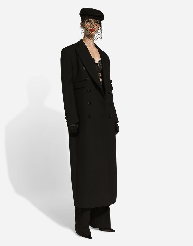 Dolce & Gabbana Abrigo largo tipo esmoquin de botonadura doble en gabardina doble de lana Negro F0W2HTFU272
