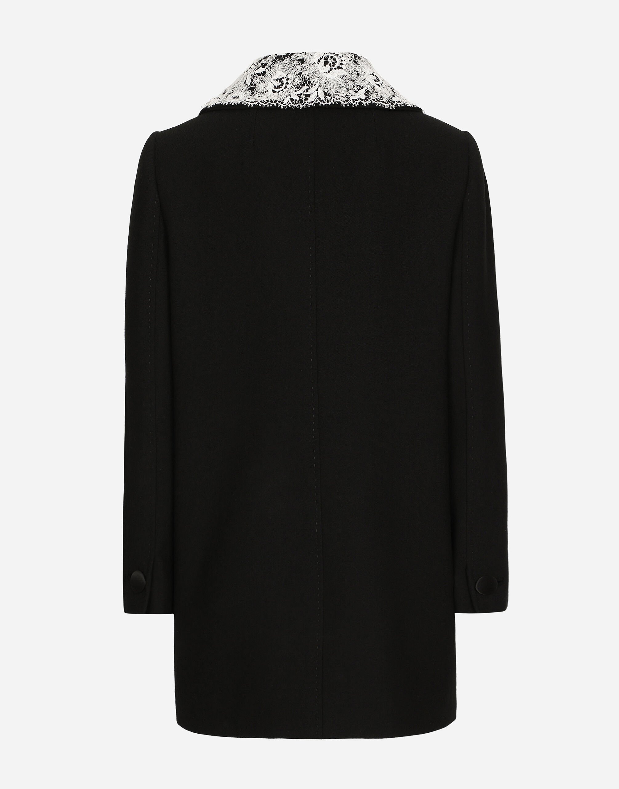 Dolce & Gabbana 新作 ショートコート ウール 黒 レース ブラックのウィメンズ ショートコート ウール レースディテール