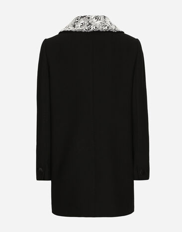 Dolce & Gabbana Manteau court en laine avec détails en dentelle Noir F0E1PTFUBCI