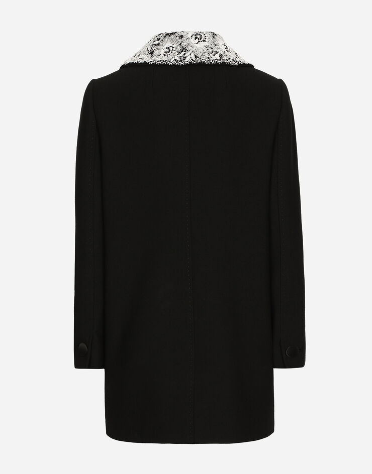 Dolce & Gabbana معطف صوف قصير بتفاصيل دانتيل أسود F0E1PTFUBCI