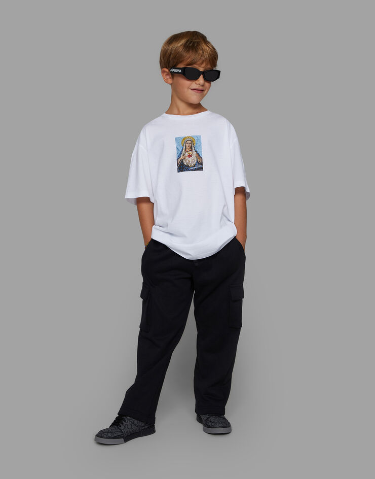 Dolce&Gabbana Short-sleeved jersey T-shirt with fusible rhinestones and print White L4JTEYG7K2A