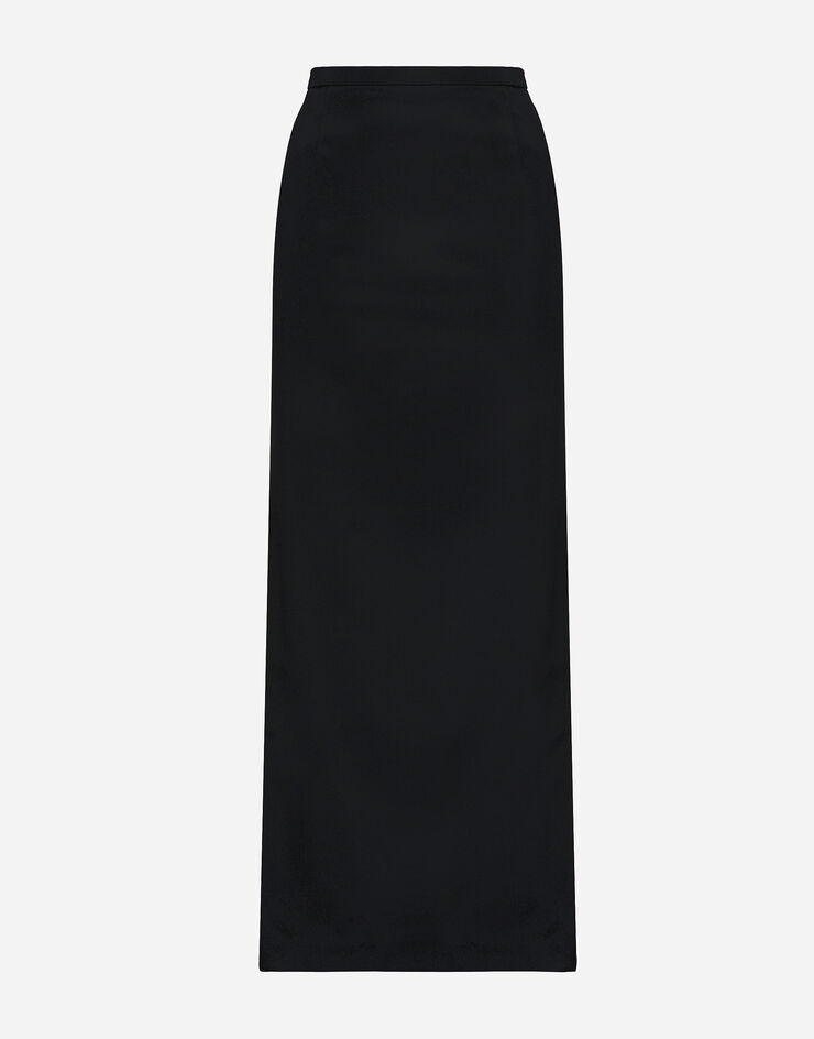 Dolce&Gabbana Cady calf-length skirt with slits Black F4CLXTFURLE