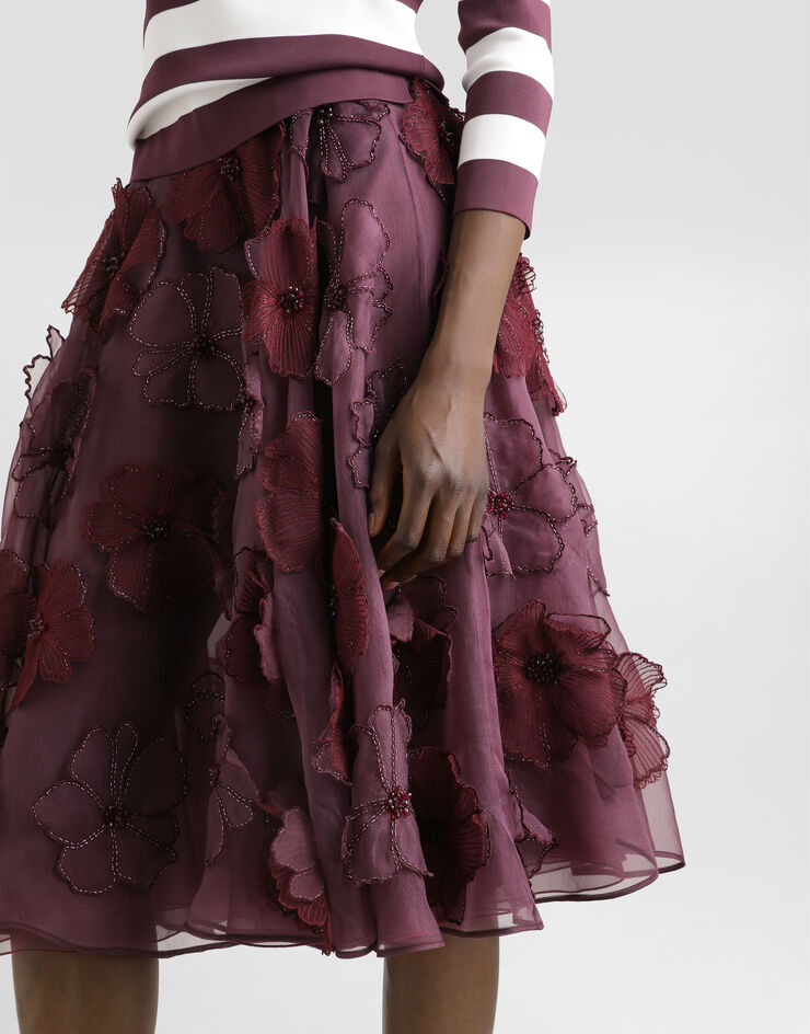 Dolce & Gabbana Falda plato midi de organza con bordado de flores Multicolor F4C1DZGDCTV