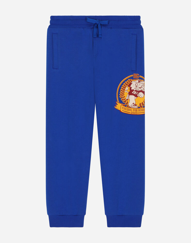 DolceGabbanaSpa Cotton jogging pants with mascot print Blue L4JPFEG7JT2