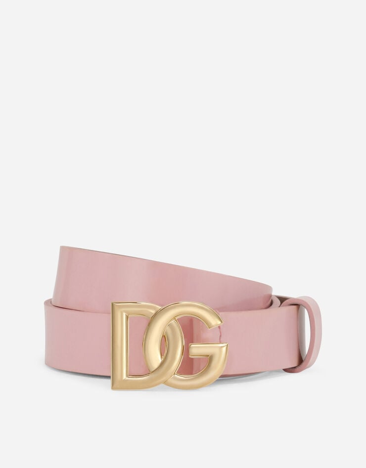 Dolce & Gabbana حزام من جلد لامع بمشبك DG وردي EE0062A1471