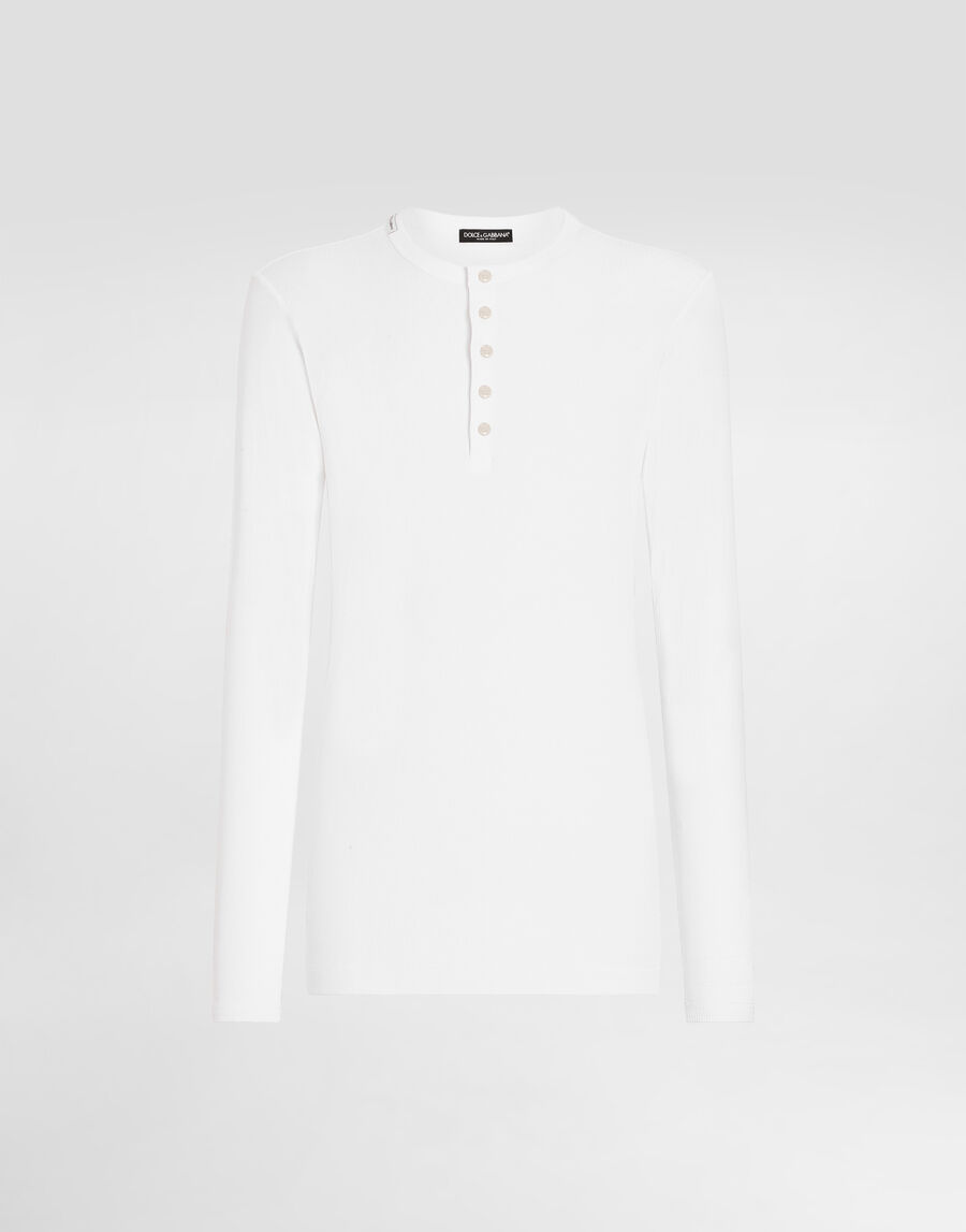 Ribbed cotton granddad-neck sweater