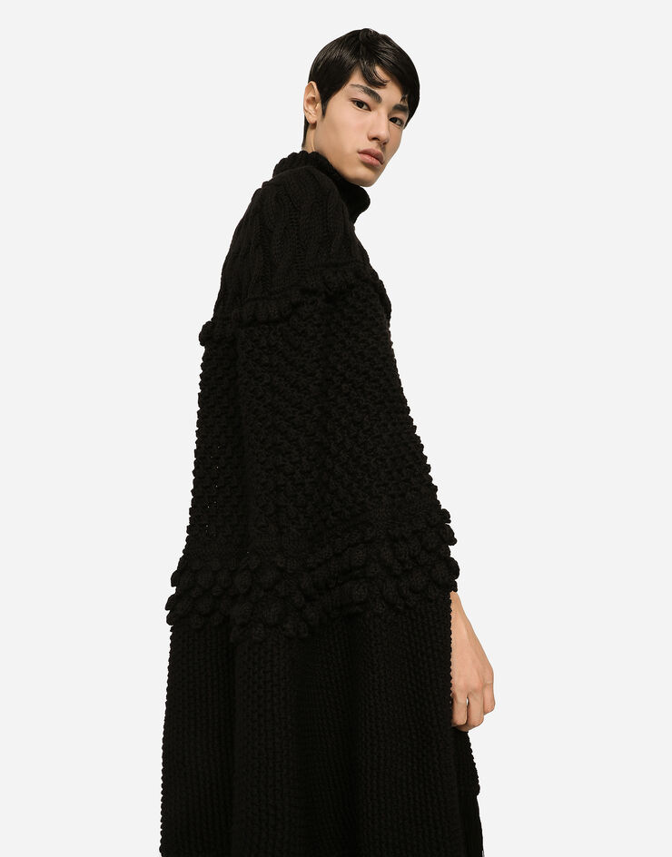 Dolce&Gabbana High-necked wool patchwork knit cape Black GXS05TJAWA7